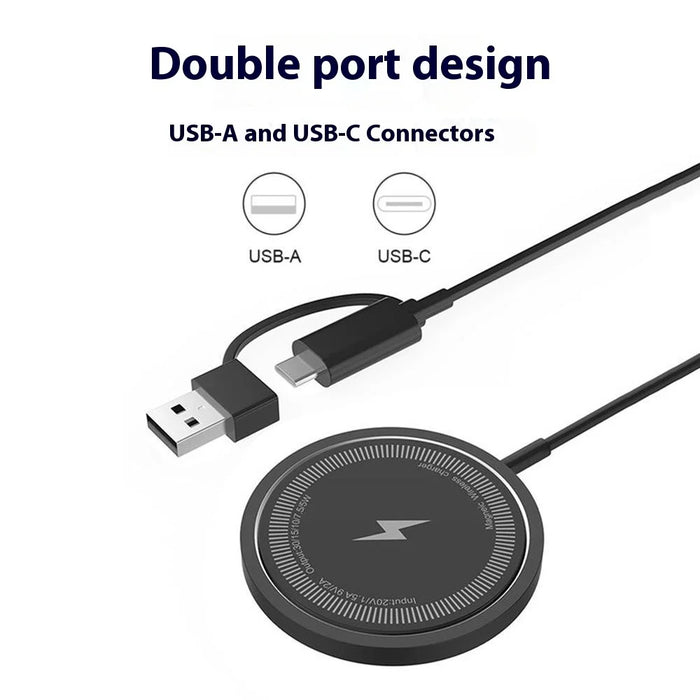 W104 USB+Type-C Interface Wireless Charger 15W Wireless Charging Pad - Black - 2