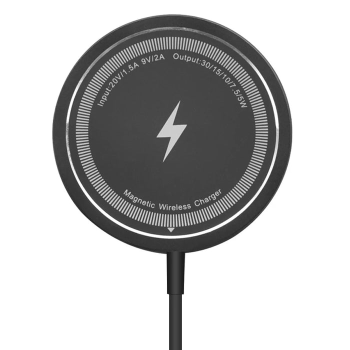 W104 Round Magnetic Wireless Charger 15W Phone Wireless Charging Pad with Type-C Cable - Black - 1