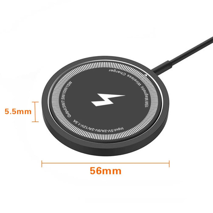 W104 Round Magnetic Wireless Charger 15W Phone Wireless Charging Pad with Type-C Cable - Black - 4