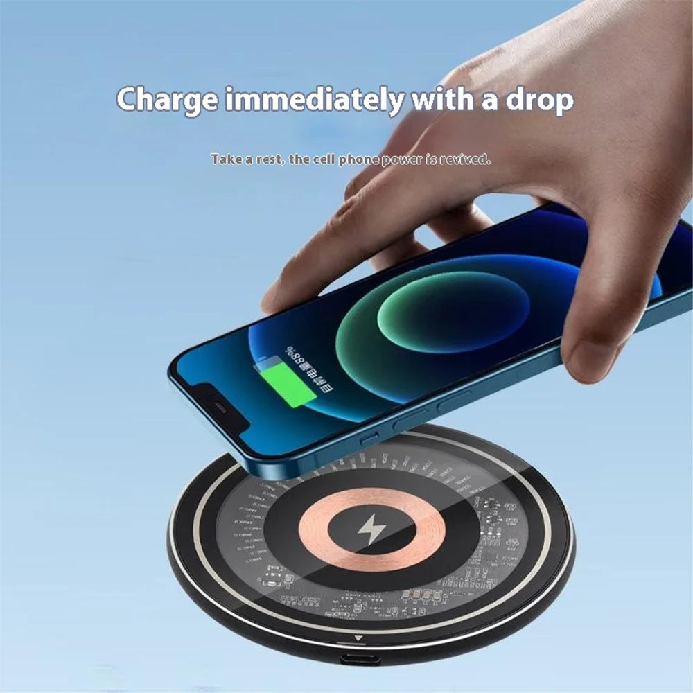 W102 Aluminum Alloy Wireless Charger Qi-Standard 15W Wireless Charging Pad with Light for Cell Phones - Silver - 2
