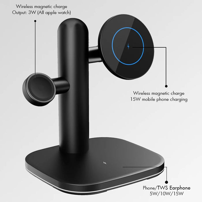 W98 15W Wireless Charger Stand with Light for Apple Watch AirPods iPhone - White - 3