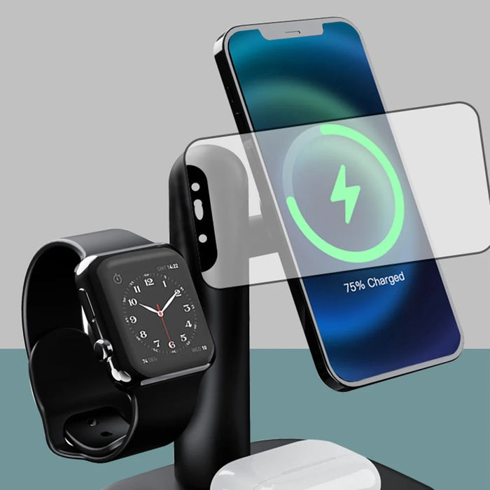 W98 15W Wireless Charger Stand with Light for Apple Watch AirPods iPhone - White - 5