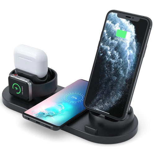 B07C 6-in-1 Desktop Phone Watch Earphone Charging Stand Wireless Charger - Black - 1