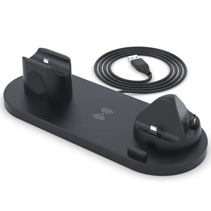 B07C 6-in-1 Desktop Phone Watch Earphone Charging Stand Wireless Charger - Black - 2