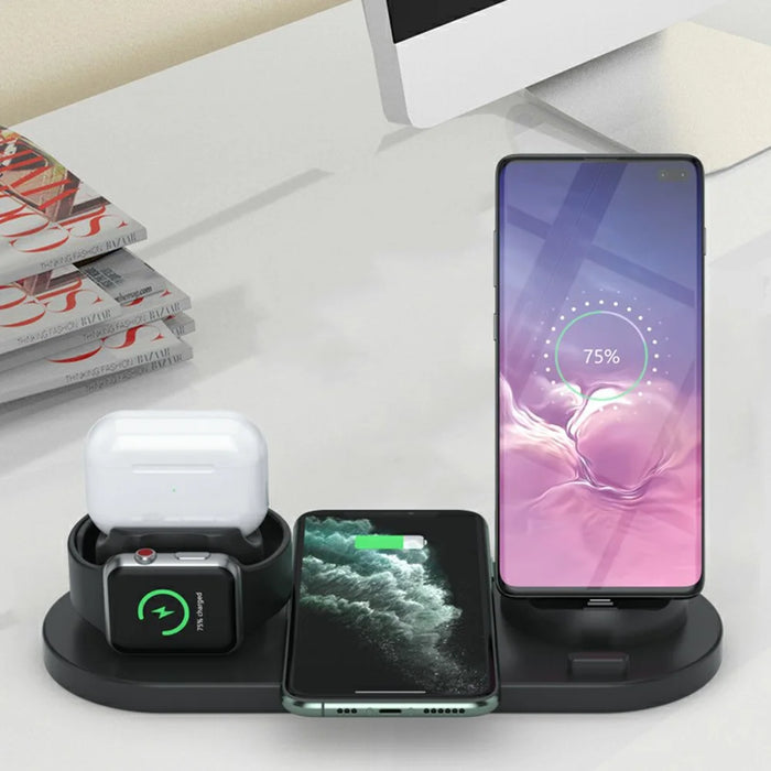 B07C 6-in-1 Desktop Phone Watch Earphone Charging Stand Wireless Charger - Black - 6