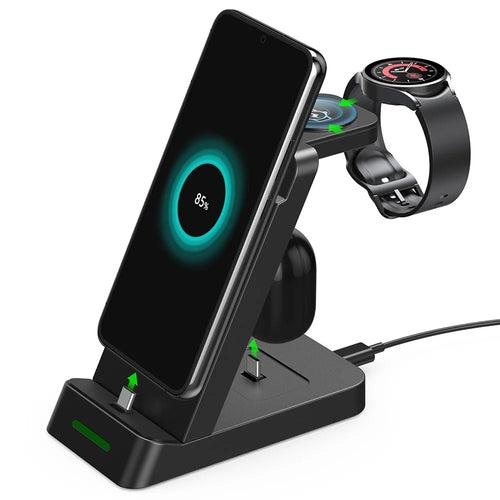 B20 For Samsung Watch Wireless Charger Phone Earphone Charging Stand - Black - 1