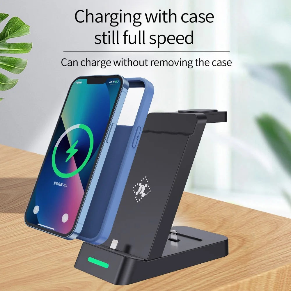 B20 For Apple Watch Wireless Charger Phone Earphone Desktop Charging Stand - White - 6