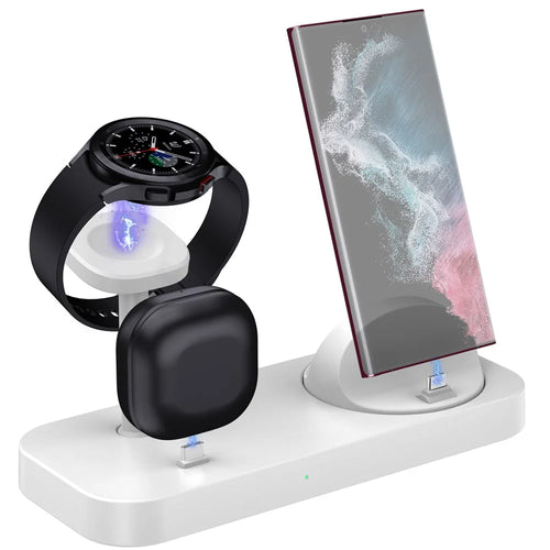 B25 For Samsung Watch Wireless Charger Phone Earphone Direct Charge Stand - White - 1