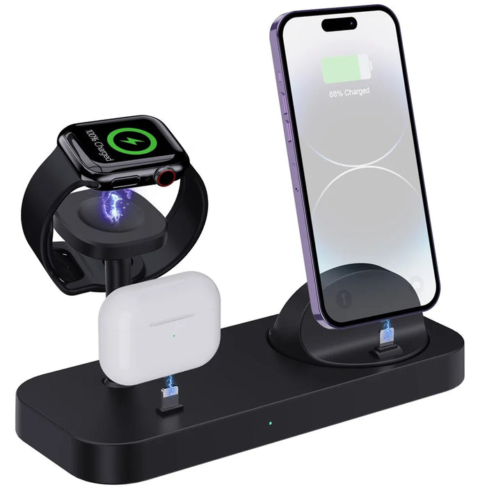 B25 For Apple Watch Wireless Charger Phone Earphone Direct Charging Stand - Black - 1