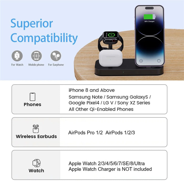 B25 For Apple Watch Wireless Charger Phone Earphone Direct Charging Stand - Black - 2