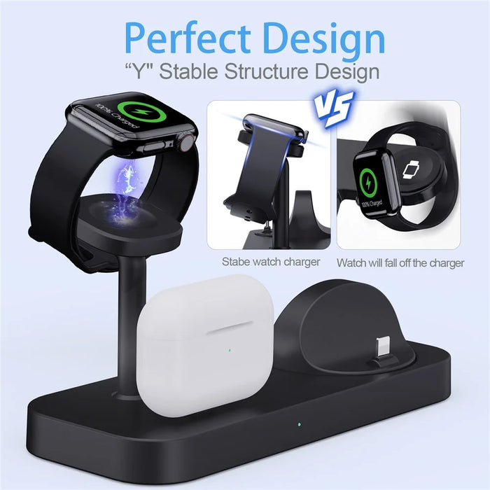 B25 For Apple Watch Wireless Charger Phone Earphone Direct Charging Stand - Black - 3