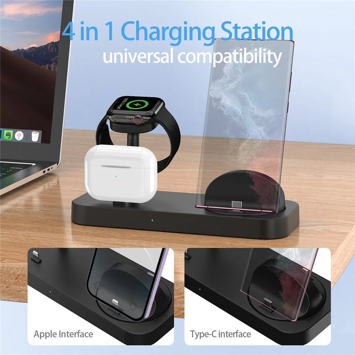 B25 For Apple Watch Wireless Charger Phone Earphone Direct Charging Stand - Black - 4
