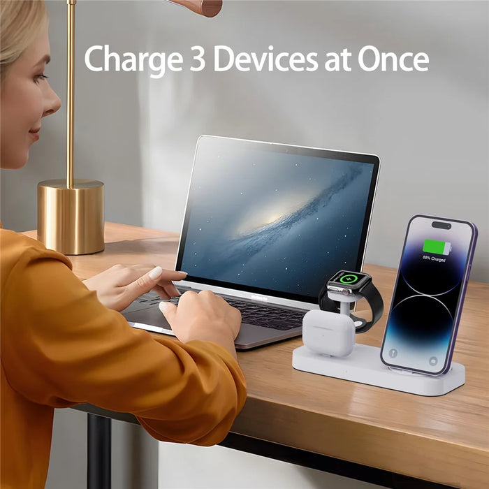 B25 For Apple Watch Wireless Charger Phone Earphone Direct Charging Stand - Black - 6