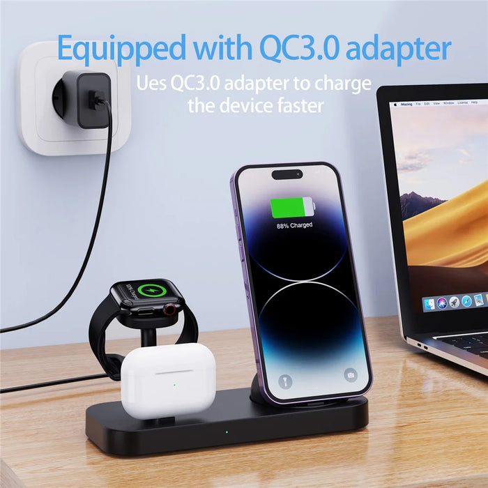 B25 For Apple Watch Wireless Charger Phone Earphone Direct Charging Stand - Black - 7