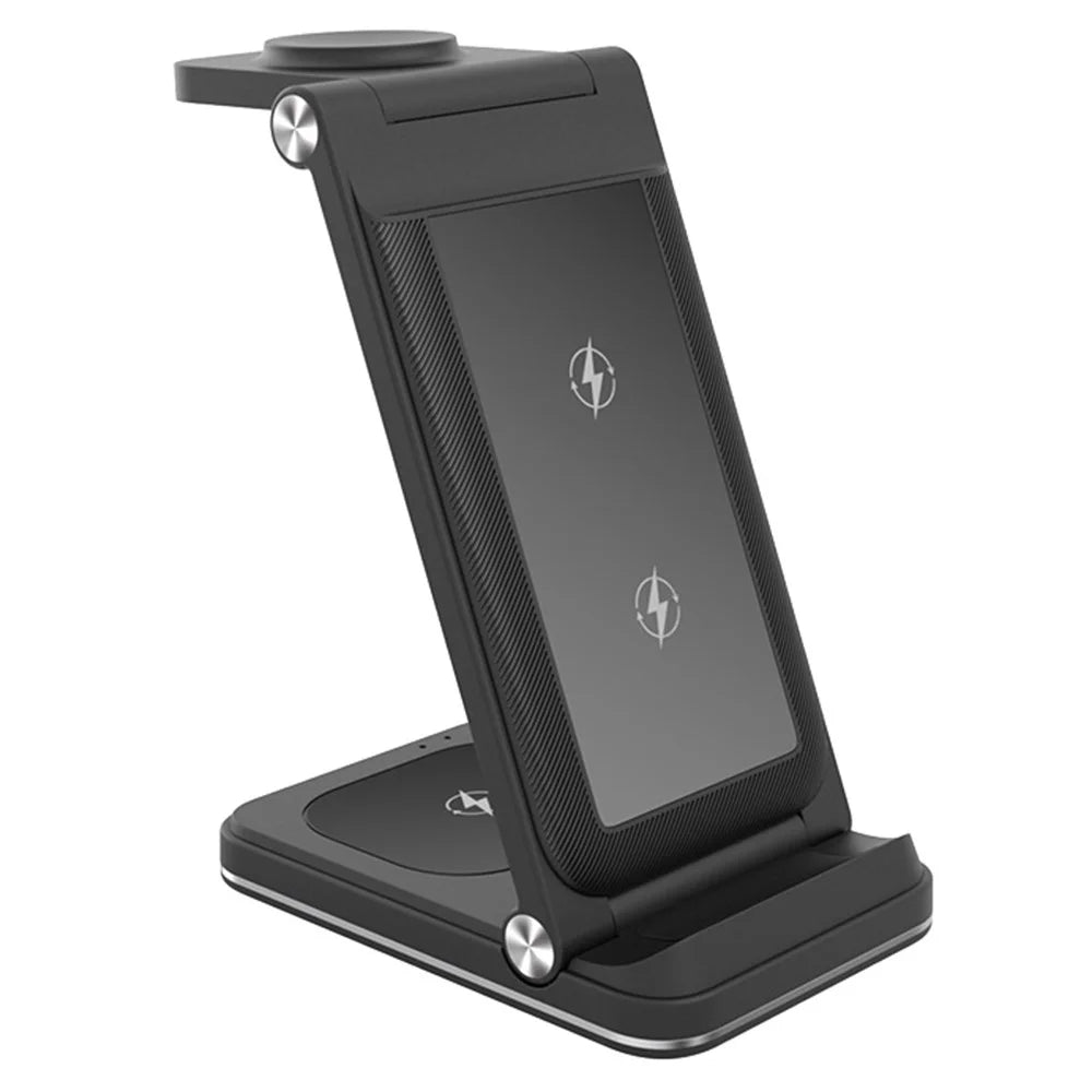 B27 3-in-1 Foldable Wireless Charger Phone Watch Earphone Charging Dock - Black - 2