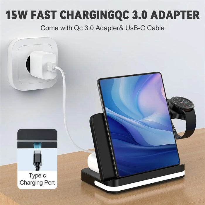 B26 For Huawei Watch Wireless Charger Earphone Smartwatch Foldable Phone 3-in-1 Charge Stand - White - 6