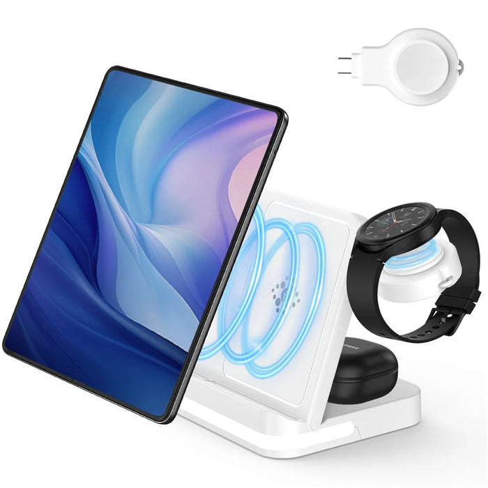 B26 For Apple Watch Wireless Charger Foldable Phone Earphone Watch 3-in-1 Wireless Charging Stand - White - 1