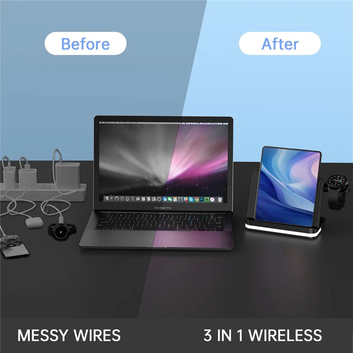 B26 For Apple Watch Wireless Charger Foldable Phone Earphone Watch 3-in-1 Wireless Charging Stand - White - 4