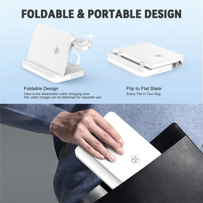 B26 For Apple Watch Wireless Charger Foldable Phone Earphone Watch 3-in-1 Wireless Charging Stand - White - 7