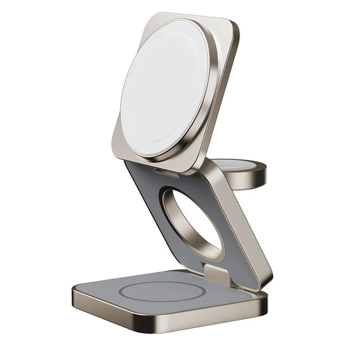 MOMAX Q2.Mag Go Watch / Earphone / Phone 3-in-1 Foldable Charging Stand Magnetic Wireless Charger, Qi2+MFW Certified - Titanium - 1