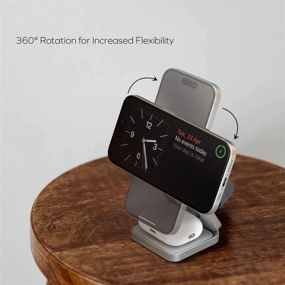 MOMAX Q2.Mag Go Watch / Earphone / Phone 3-in-1 Foldable Charging Stand Magnetic Wireless Charger, Qi2+MFW Certified - Titanium - 6