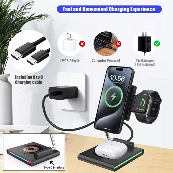 KTM8 For iPhone / iWatch / AirPods 3-in-1 Wireless Charging Stand 15W Magnetic Wireless Charger - 3