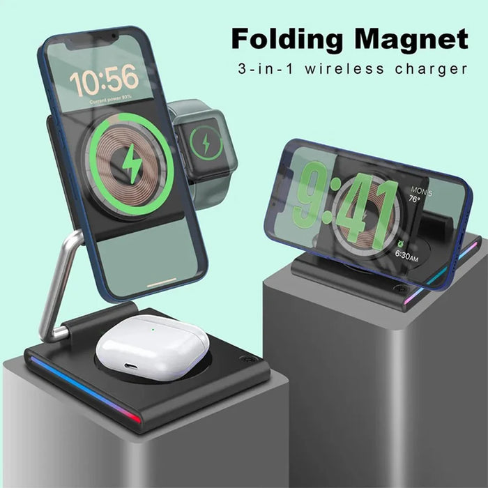 KTM8 For iPhone / iWatch / AirPods 3-in-1 Wireless Charging Stand 15W Magnetic Wireless Charger - 4
