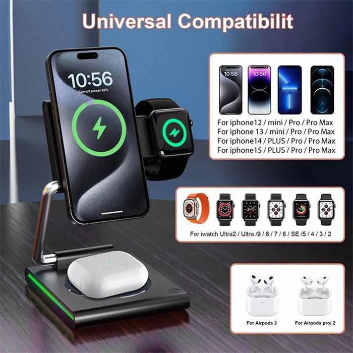 KTM8 For iPhone / iWatch / AirPods 3-in-1 Wireless Charging Stand 15W Magnetic Wireless Charger - 6