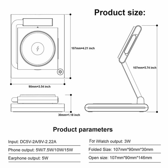 KTM8 For iPhone / iWatch / AirPods 3-in-1 Wireless Charging Stand 15W Magnetic Wireless Charger - 7
