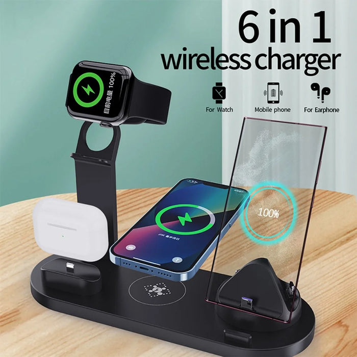 B-07 6-in-1 Desktop Phone Watch Earphone Charging Stand Wireless Charging Dock - White - 2