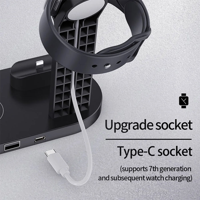 B-07 6-in-1 Desktop Phone Watch Earphone Charging Stand Wireless Charging Dock - White - 4