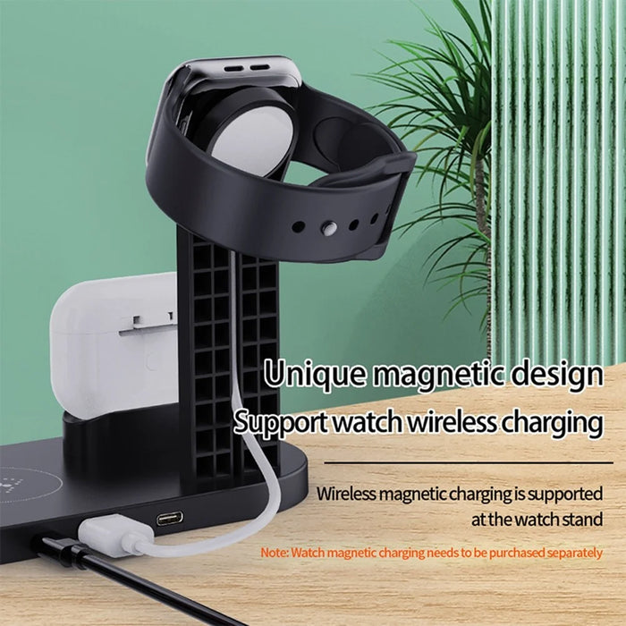 B-07 6-in-1 Desktop Phone Watch Earphone Charging Stand Wireless Charging Dock - White - 6
