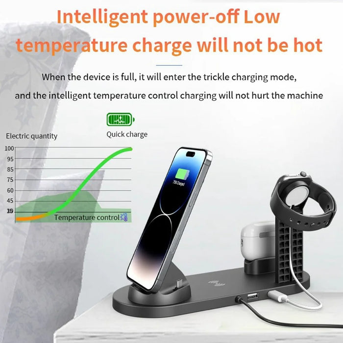 B07A For iPhone / iWatch / AirPods 6-in-1 Desktop Charging Stand 15W Wireless Charging Charger - Silver - 4