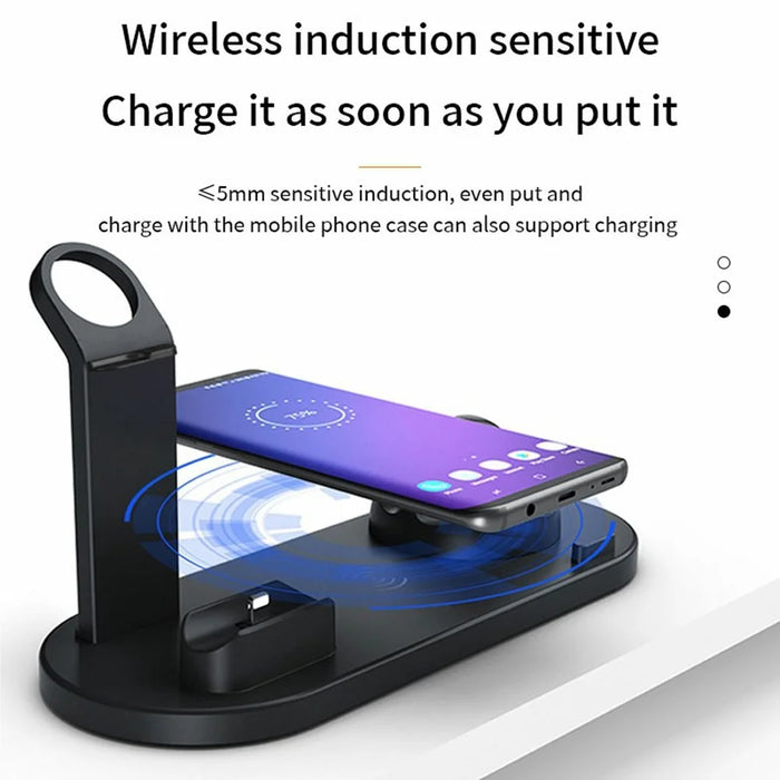 B07A For iPhone / iWatch / AirPods 6-in-1 Desktop Charging Stand 15W Wireless Charging Charger - Silver - 5
