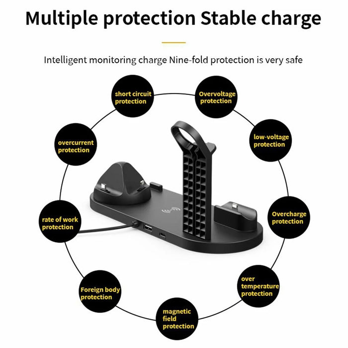 B07A For iPhone / iWatch / AirPods 6-in-1 Desktop Charging Stand 15W Wireless Charging Charger - Silver - 6