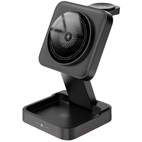 LHT-69 Phone Watch Earphone 3-in-1 Desktop Charging Stand Foldable Magnetic Wireless Charger - Black - 1