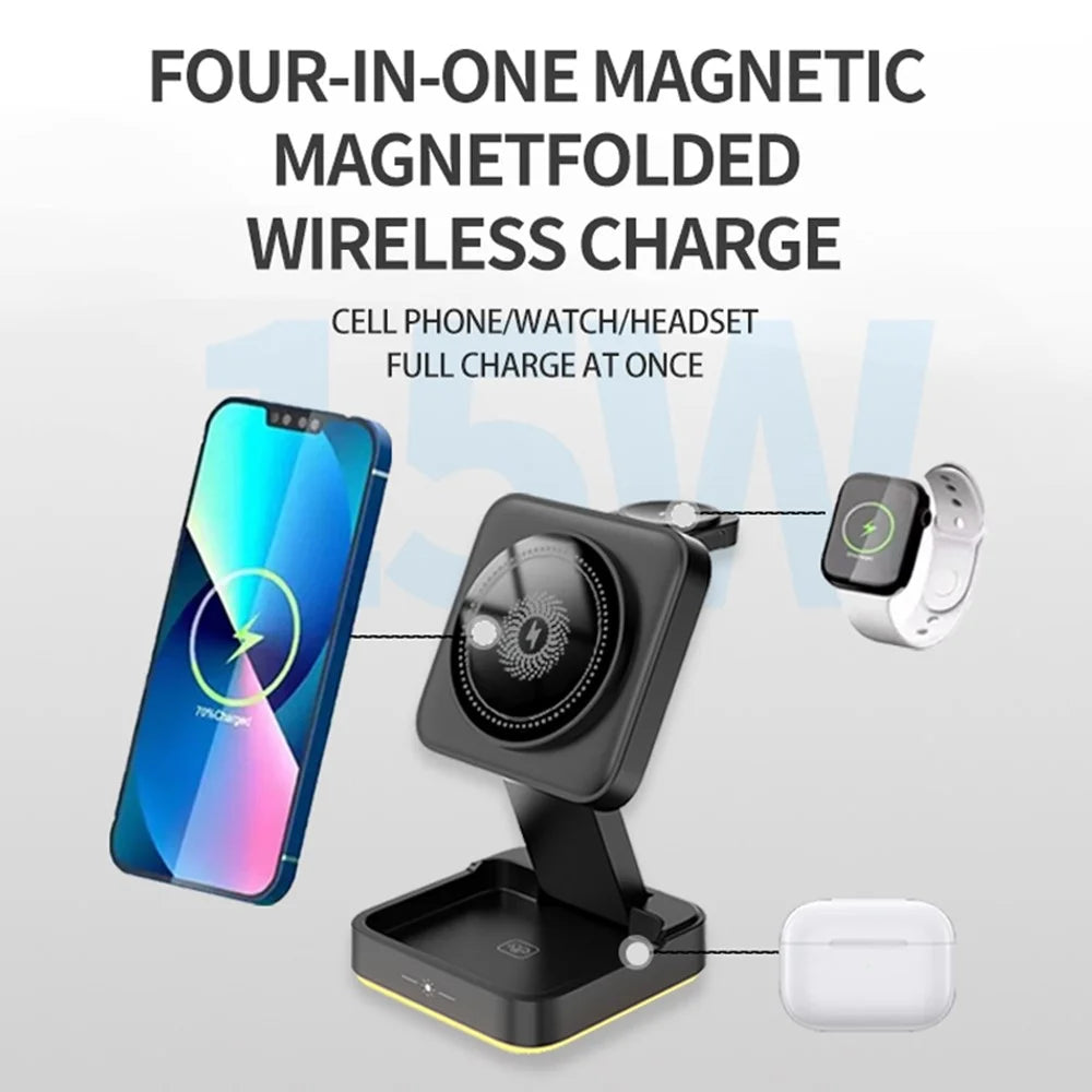 LHT-69 Phone Watch Earphone 3-in-1 Desktop Charging Stand Foldable Magnetic Wireless Charger - Black - 2