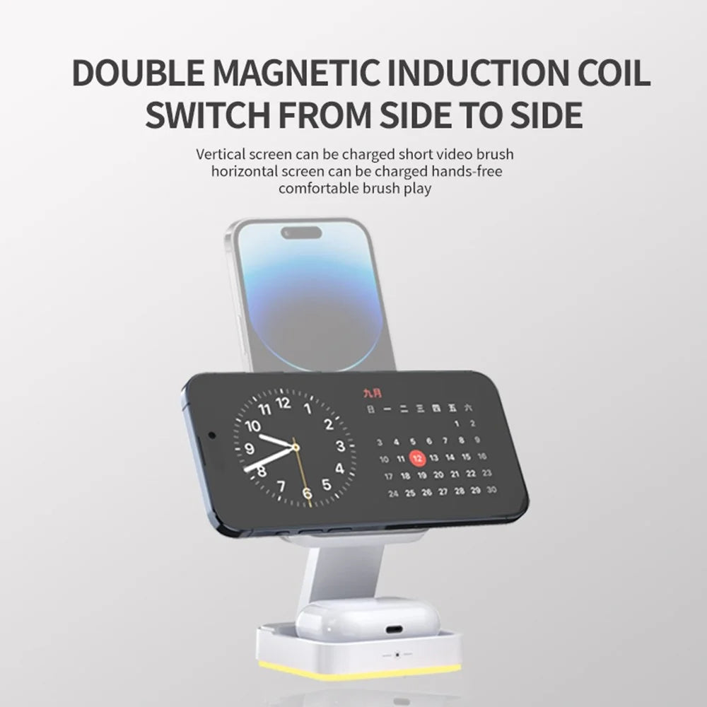 LHT-69 Phone Watch Earphone 3-in-1 Desktop Charging Stand Foldable Magnetic Wireless Charger - Black - 5