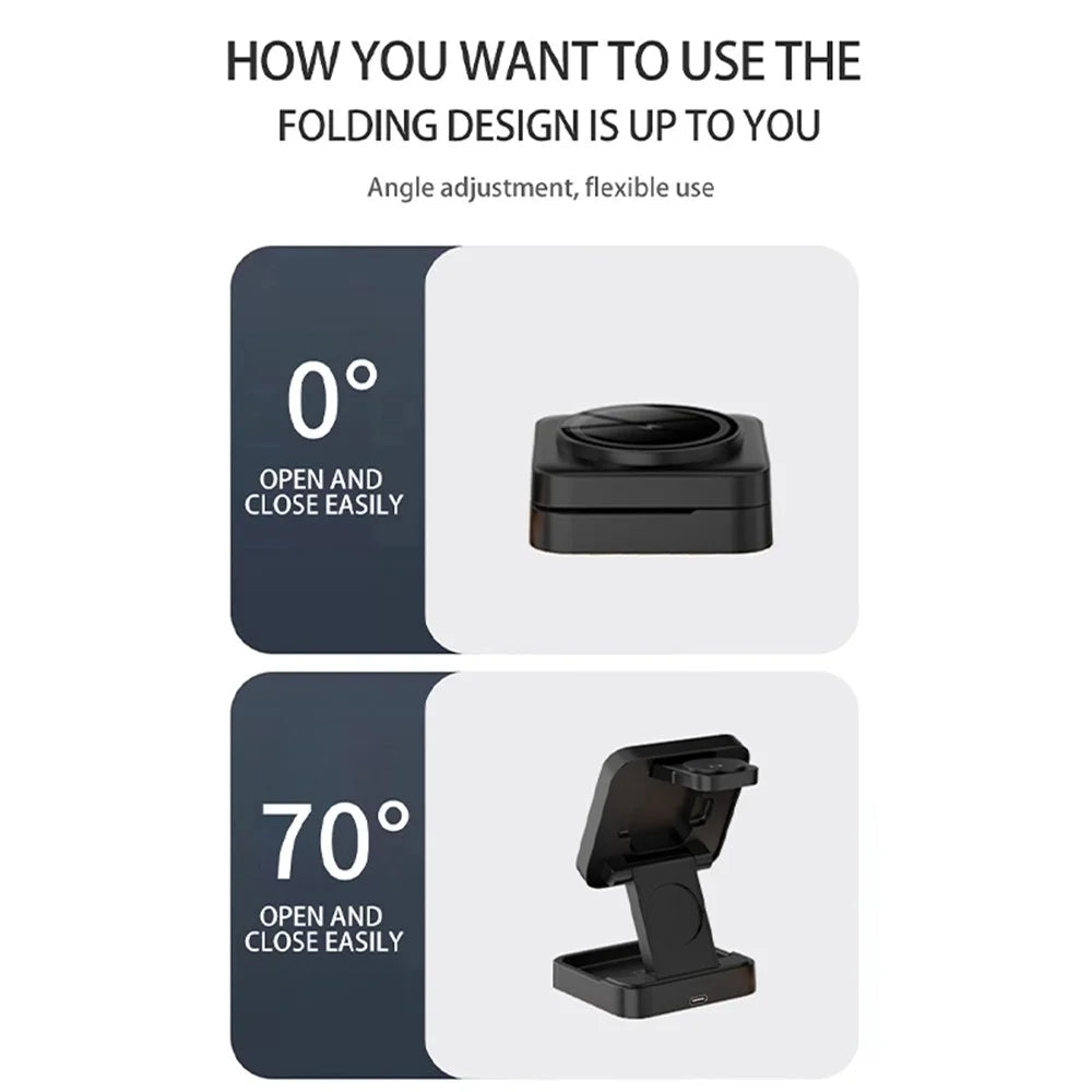 LHT-69 Phone Watch Earphone 3-in-1 Desktop Charging Stand Foldable Magnetic Wireless Charger - Black - 6