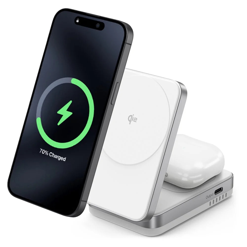 YF-M29 Qi2 Certified 2-in-1 15W Magnetic Wireless Charger with Aluminum Alloy Frame for Earbuds  /  iPhone - White - 1