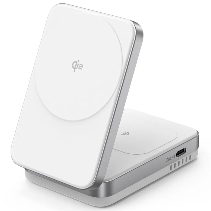 YF-M29 Qi2 Certified 2-in-1 15W Magnetic Wireless Charger with Aluminum Alloy Frame for Earbuds  /  iPhone - White - 2