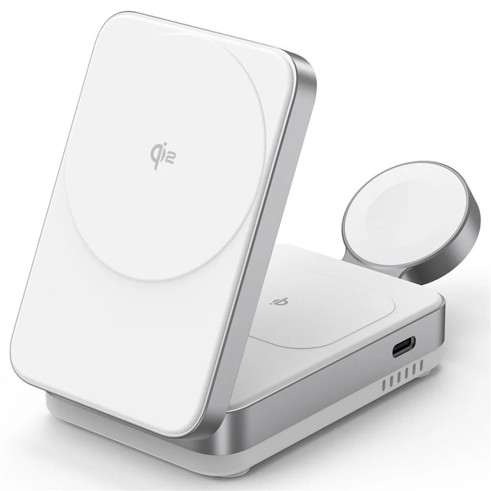YF-M27 3 in 1 Qi2 Magnetic Wireless Charger Aluminum Alloy Frame 15W Foldable Charging Station for iPhone / Apple Watch / AirPods - White - 2