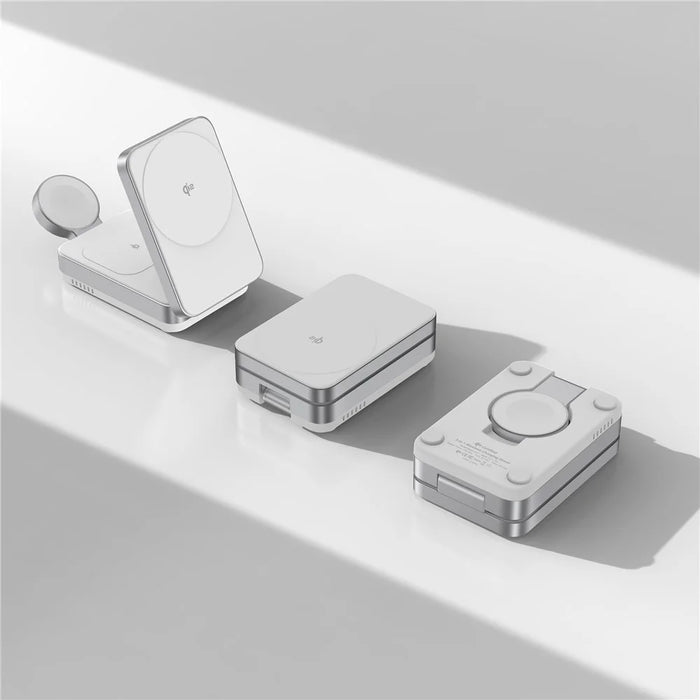 YF-M27 3 in 1 Qi2 Magnetic Wireless Charger Aluminum Alloy Frame 15W Foldable Charging Station for iPhone / Apple Watch / AirPods - White - 6