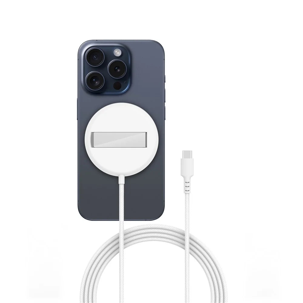 YF-M3C For iPhone 12-16 Series Qi2 15W Magnetic Wireless Charger Aluminum Alloy Charging Pad with Bracket - White - 2