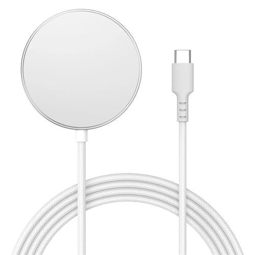 YF-M5C Qi2 Magnetic Wireless Charger Aluminum Alloy 15W Fast Charging Pad with 1.5m Type-C Cable for iPhone / AirPods - White - 1