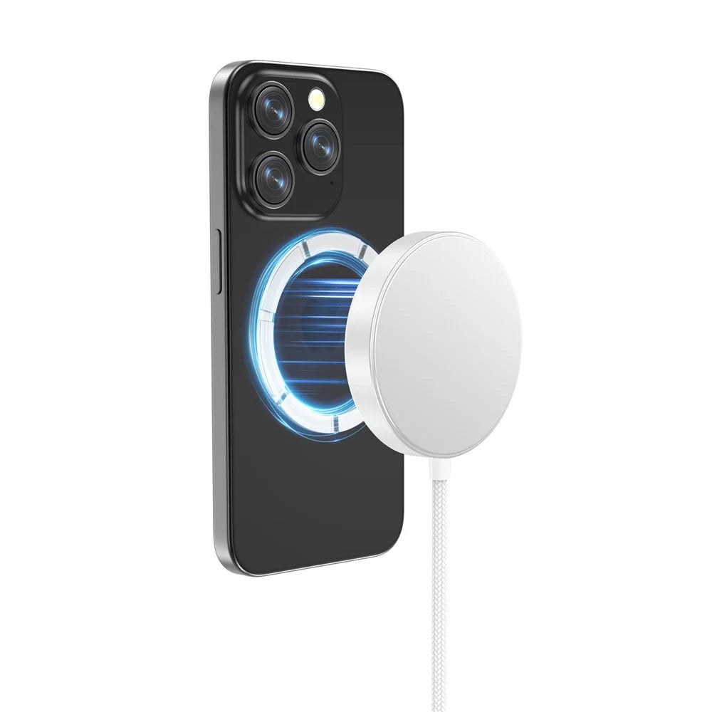 YF-M5C Qi2 Magnetic Wireless Charger Aluminum Alloy 15W Fast Charging Pad with 1.5m Type-C Cable for iPhone / AirPods - White - 6