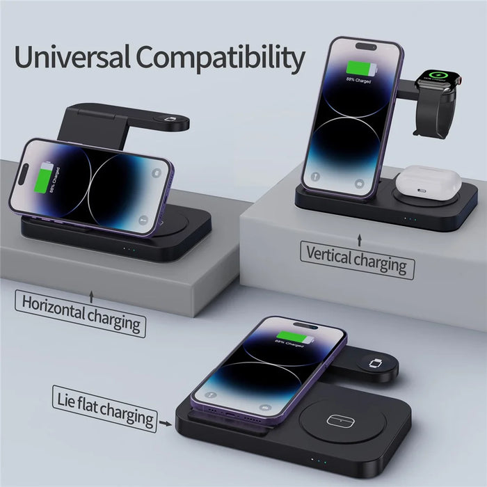 B-18C 3 in 1 Wireless Charger 15W Fast Charging Station Charger Stand for Apple Watch, Iphone, AirPods - Black - 7