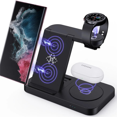 B-18C 3 in 1 Wireless Charger 15W Fast Charging Station Charger Stand for Samsung Galaxy  /  Watch  /  Buds - Black - 1