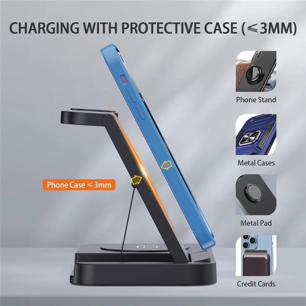 B-18C 3 in 1 Wireless Charger 15W Fast Charging Station Charger Stand for Samsung Galaxy  /  Watch  /  Buds - Black - 4