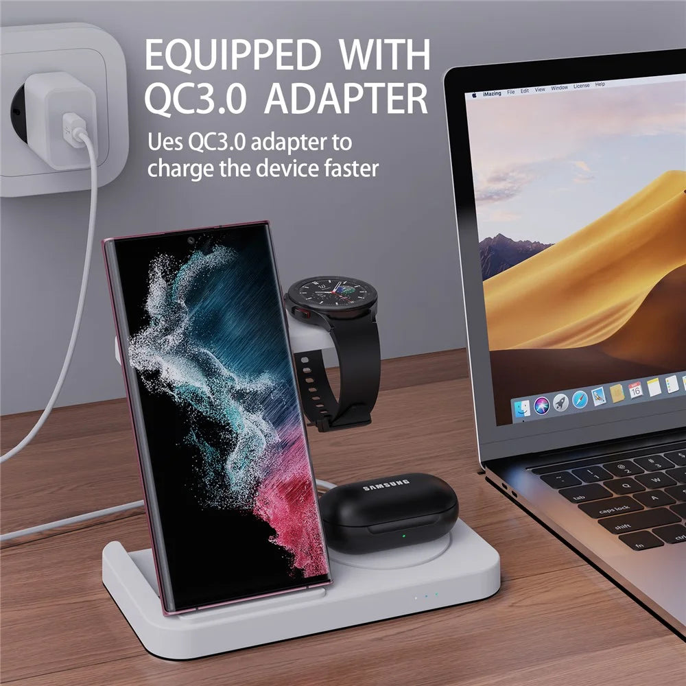 B-18C 3 in 1 Wireless Charger 15W Fast Charging Station Charger Stand for Samsung Galaxy  /  Watch  /  Buds - Black - 5